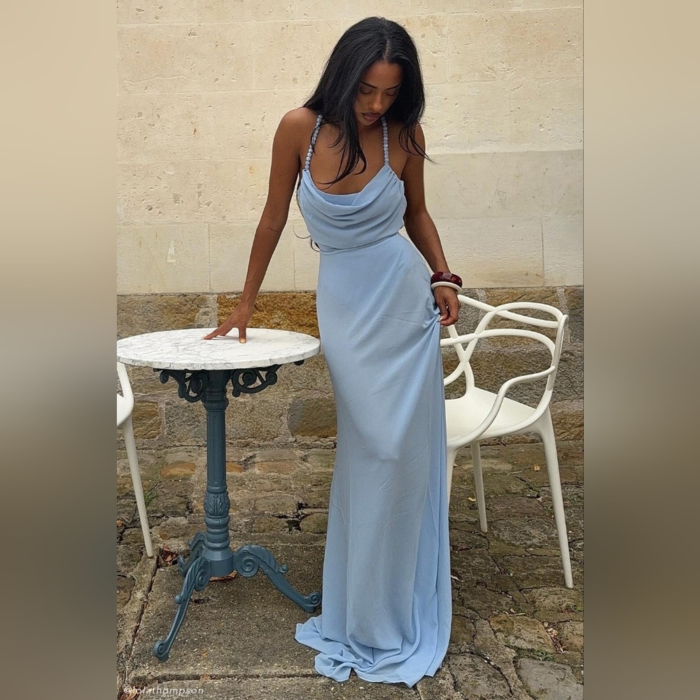 Meshki Light Blue Backless Maxi Dress Elaine